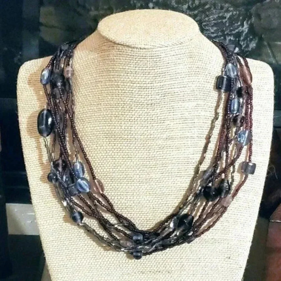 Vintage Lampwork Purple Shades Glass Beads Multistrand Handcrafted Necklace - Picture 1 of 10